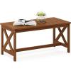Furinno TIOMAN Outdoor Patio Coffee Table, Small Wood Outdoor Table with X-Frame Design, Teak Oil Finish Patio Side Table for Garden, Porch, Deck or Balcony, Light Wood(17.8 x 35.4 x 17)