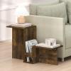 Furinno BOYATE Side Table, Valley Shaped End Table, with Tiered Levels and Magazine Rack, for Living Room, White(Amber Pine)