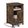 Furinno Farmhouse Night Stand with Charging Station, Bedside Table, Side Table, End Table with Door, USB Ports and Outlets, for Bedroom, Closet, Dorm, Plain White(Amber Oak)