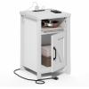 Furinno Farmhouse Night Stand with Charging Station, Bedside Table, Side Table, End Table with Door, USB Ports and Outlets, for Bedroom, Closet, Dorm, Plain White(Plain White)