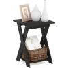 Furinno Modern Simplistic Side Table, 2-Tier Square End Table with Lower Open Shelf and X-Legs, Criss-Crossed Night Stand, Bedside Table, for Living Room, Bedroom, Espresso(Espresso)