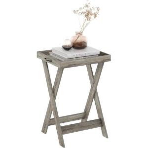 Furinno Modern Simplistic Side Table, 2-Tier Square End Table with Lower Open Shelf and X-Legs, Criss-Crossed Night Stand, Bedside Table, for Living Room, Bedroom, Espresso(French Oak)