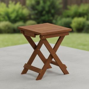 Furinno TIOMAN Folding Outdoor Side Table, Patio End Table, Portable Wood Coffee Table for Balcony, Garden, Porch, Teak Oil Finish, Light Wood(13.7″D x 14.1″W)