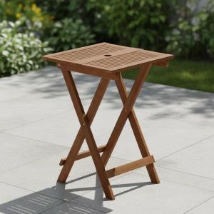 Furinno TIOMAN Folding Outdoor Side Table, Patio End Table, Portable Wood Coffee Table for Balcony, Garden, Porch, Teak Oil Finish, Light Wood(20.1″D x 20.1″W)