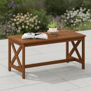 Furinno TIOMAN Outdoor Patio Coffee Table, Small Wood Outdoor Table with X-Frame Design, Teak Oil Finish Patio Side Table for Garden, Porch, Deck or Balcony, Light Wood(17.8 x 35.4 x 17)