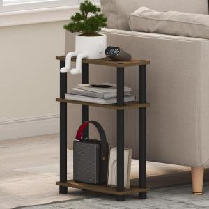 Furinno Turn-N-Tube Narrow Side Table, 3-Tier Rectangular Modern End Table with Storage Shelf, Slim Toolless Assembly Nightstand, Night Stand, Bedside Table, for Living Room, Bedroom, Amber Pine(Amber Pine/Black)
