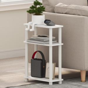 Furinno Turn-N-Tube Narrow Side Table, 3-Tier Rectangular Modern End Table with Storage Shelf, Slim Toolless Assembly Nightstand, Night Stand, Bedside Table, for Living Room, Bedroom, Amber Pine(White/White)