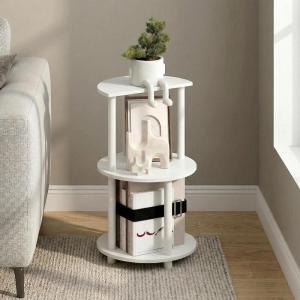 Furinno Turn-N-Tube Side Table, 3-Tier Round Modern End Table, Half Round Table Top Night Stand, Toolless Nightstand, Bedside Table, Open Shelf, for Living Room, Bedroom, Amber Pine(White/White)