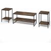 Furinno Simplistic Coffee Table and End Table Set of 3, Modern Metal Frame 2-Tier Coffee Table & 2 Square Side Tables, Night Stands Set, for Living Room, Bedroom, Home Office, Amber Pine
