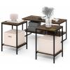 Furinno Simplistic Coffee Table and End Table Set of 3, Modern Metal Frame 2-Tier Coffee Table & 2 Square Side Tables, Night Stands Set, for Living Room, Bedroom, Home Office, Amber Pine