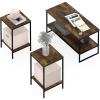 Furinno Simplistic Coffee Table and End Table Set of 3, Modern Metal Frame 2-Tier Coffee Table & 2 Square Side Tables, Night Stands Set, for Living Room, Bedroom, Home Office, Amber Pine