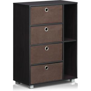 Furinno Multipurpose Storage Cabinet w/4 Bin Drawers, Espresso/Brown(Dark Walnut)