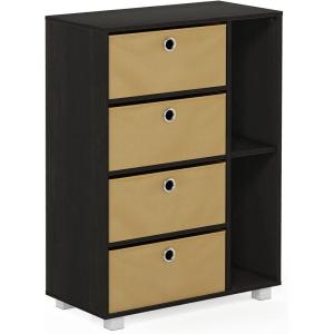 Furinno Multipurpose Storage Cabinet w/4 Bin Drawers, Espresso/Brown(Espresso/Brown)