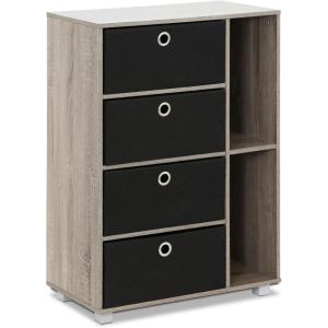 Furinno Multipurpose Storage Cabinet w/4 Bin Drawers, Espresso/Brown(French Oak Grey/Black)