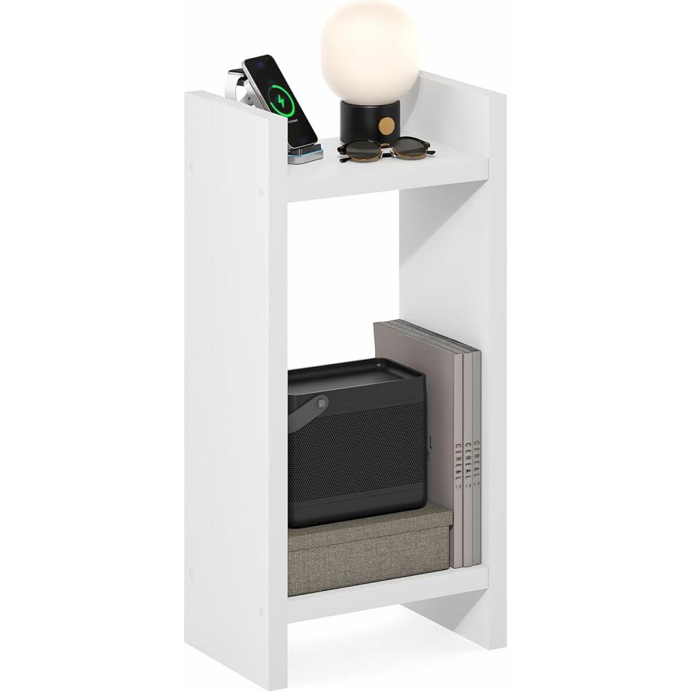 imageFurinno Viola Side Table 2Tier Modern End Table with Open Shelf 12Inch Extra Thick Frame Night Stand Open Back Bedside Table Easy Assembly for Living Room Bedroom White2Tier  31 Tall