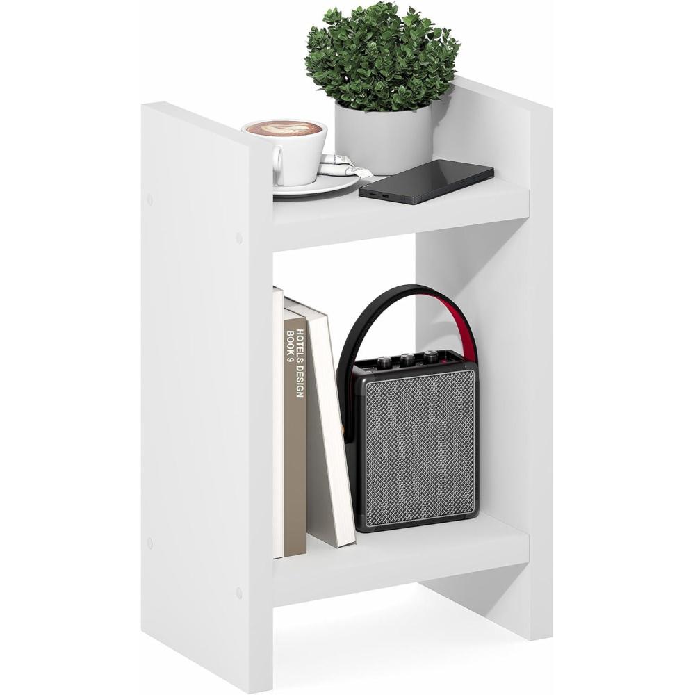 imageFurinno Viola Side Table 2Tier Modern End Table with Open Shelf 12Inch Extra Thick Frame Night Stand Open Back Bedside Table Easy Assembly for Living Room Bedroom White2Tier
