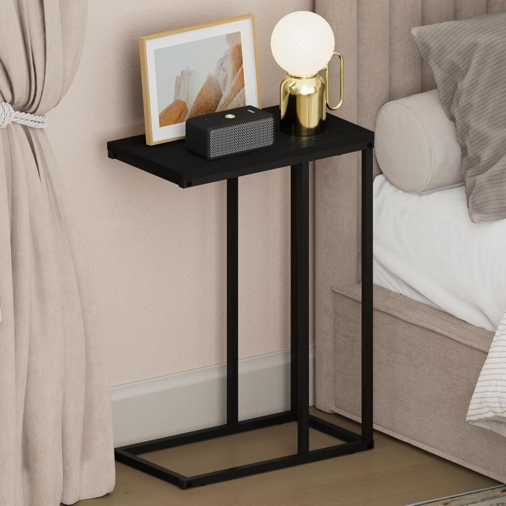 imageFurinno CAMNUS Night Stand CShape Nightstand Metal Frame Side Table End Table Bedside Table for Living Room Bedroom AmericanoAmericano