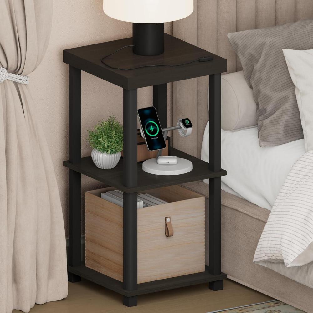 imageFurinno TurnNTube Night Stand 2Tier Thick Tabletop Nightstand with Wheels Toolless Assembly Side Table End Table with Open Shelf for Living Room Bedroom Espresso3tier