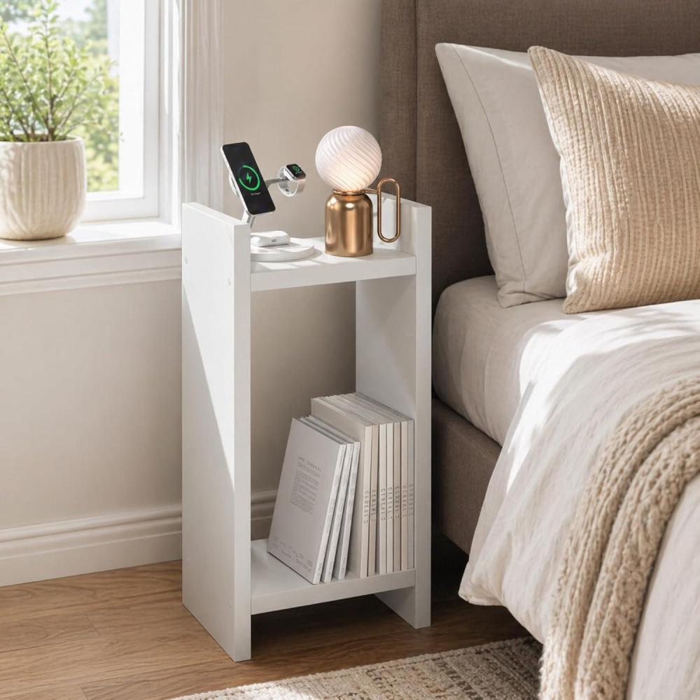 imageFurinno Viola Tall Night Stand 2Tier Bedside Table with Open Shelf Side Table End Table with 12Inch Extra Thick Frame for Living Room Bedroom WhiteTall 2Tier