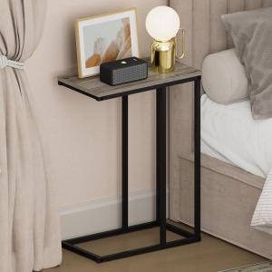 Furinno CAMNUS Night Stand, C-Shape Nightstand, Metal Frame Side Table, End Table, Bedside Table, for Living Room, Bedroom, Americano(French Oak Grey)