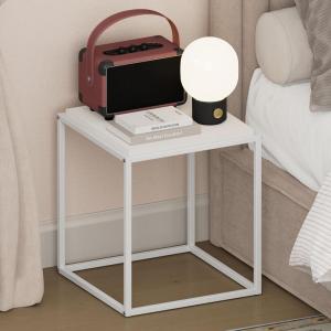 Furinno CAMNUS Night Stand, C-Shape Nightstand, Metal Frame Side Table, End Table, Bedside Table, for Living Room, Bedroom, Americano(Solid White/White)