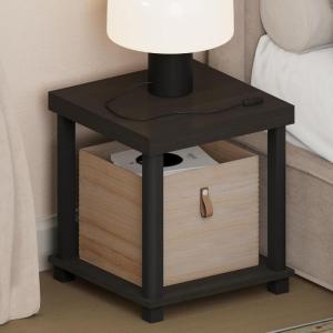 Furinno Turn-N-Tube Night Stand, 2-Tier Thick Tabletop Nightstand with Wheels, Toolless Assembly Side Table, End Table with Open Shelf, for Living Room, Bedroom, Espresso(2-tier)
