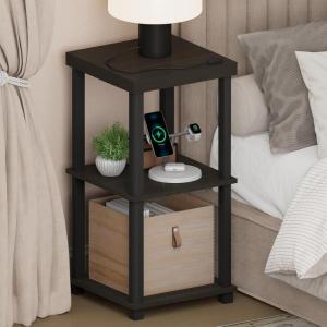 Furinno Turn-N-Tube Night Stand, 2-Tier Thick Tabletop Nightstand with Wheels, Toolless Assembly Side Table, End Table with Open Shelf, for Living Room, Bedroom, Espresso(3-tier)