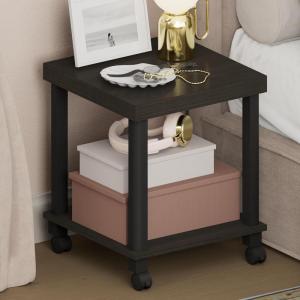 Furinno Turn-N-Tube Night Stand, 2-Tier Thick Tabletop Nightstand with Wheels, Toolless Assembly Side Table, End Table with Open Shelf, for Living Room, Bedroom, Espresso(2-tier Thick Tabletop)