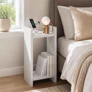 Furinno Viola Tall Night Stand, 2-Tier Bedside Table with Open Shelf, Side Table, End Table, with 1.2-Inch Extra Thick Frame for Living Room, Bedroom, White(Tall 2-Tier)