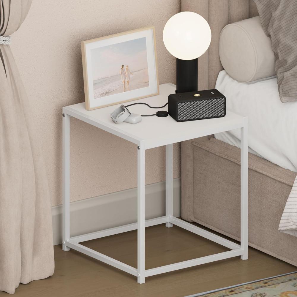 imageFurinno CAMNUS Night Stand Metal Frame Nightstand Toolless Side Table End Table Bedside Table for Living Room Bedroom Solid WhiteSolid WhiteWhite