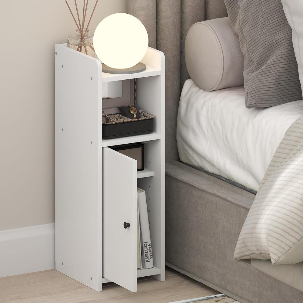 imageFurinno Fulda Night Stand 4Tier Nightstand Bedside Table Narrow End Table with Door and Adjustable Shelves 24H for Small Spaces Bedroom Dorm Room Living Room White