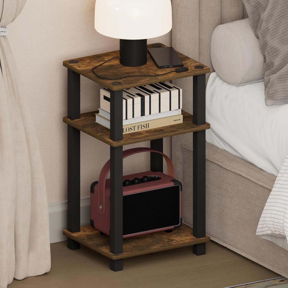 imageFurinno JUST Night Stand 3Tier Nightstand with Door Cabinet Side Table End Table with Open Shelf for Living Room Bedroom EspressoAmber PineBlack