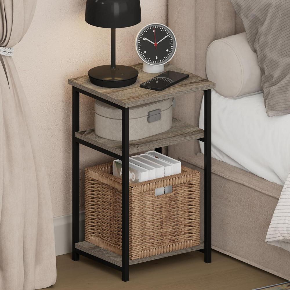 imageFurinno JUST Night Stand Nightstand 3Tier Metal Frame End Table with Open Shelf Side Table End Table for Living Room Bedroom EspressoFrench Oak