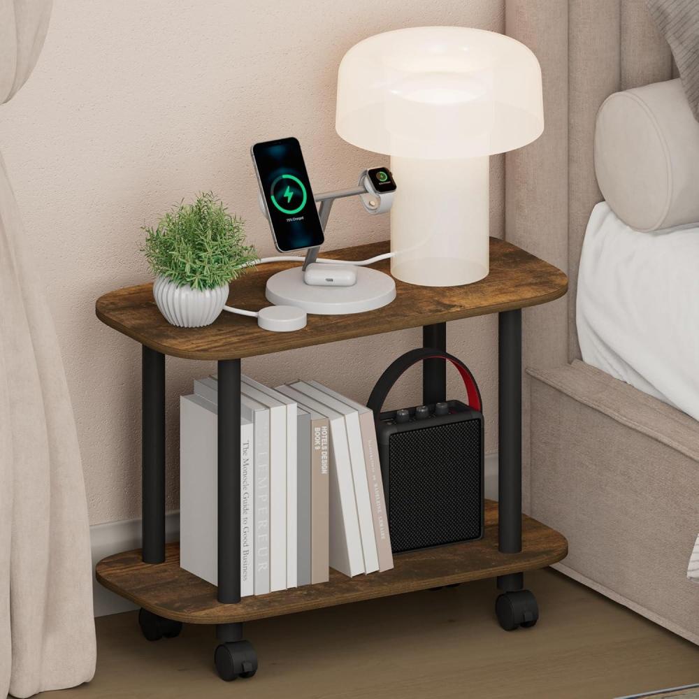 imageFurinno TurnNTube Night Stand 2Tier Oval Nightstand with Wheels Round Corner Side Table End Table with Open Shelf Toolless Assembly for Living Room Bedroom EspressoAmber PineBlack