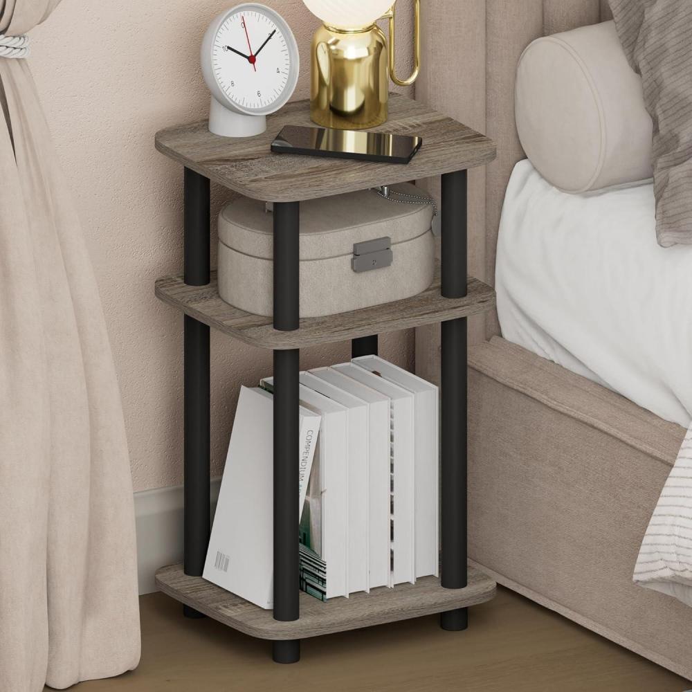 imageFurinno TurnNTube Night Stand 2Tier Oval Nightstand with Wheels Round Corner Side Table End Table with Open Shelf Toolless Assembly for Living Room Bedroom EspressoFrench OakBlack