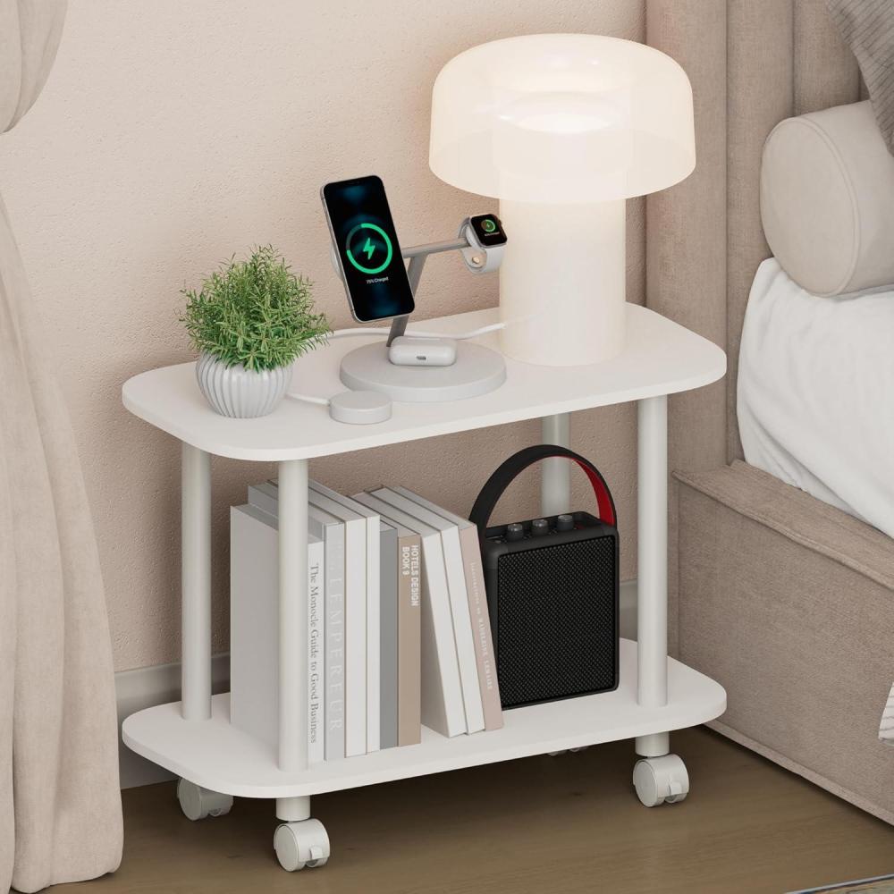 imageFurinno TurnNTube Night Stand 2Tier Oval Nightstand with Wheels Round Corner Side Table End Table with Open Shelf Toolless Assembly for Living Room Bedroom EspressoWhiteWhite
