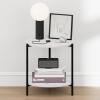 Furinno BESI Night Stand, 2-Tier Wide Round Nightstand with Metal Legs, Metal Frame End Table, Bedside Table, Side Table with Open Shelf, for Living Room, Bedroom, Americano(Marble White)