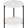 Furinno BESI Night Stand, 2-Tier Wide Round Nightstand with Metal Legs, Metal Frame End Table, Bedside Table, Side Table with Open Shelf, for Living Room, Bedroom, Americano(Marble White)