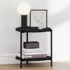 Furinno BESI Night Stand, 2-Tier Wide Round Nightstand with Metal Legs, Metal Frame End Table, Bedside Table, Side Table with Open Shelf, for Living Room, Bedroom, Americano(Americano)