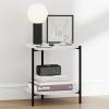 Furinno BESI Night Stand, 2-Tier Wide Round Nightstand with Metal Legs, Metal Frame End Table, Bedside Table, Side Table with Open Shelf, for Living Room, Bedroom, Americano(Marble White)