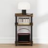 Furinno JUST Night Stand, 3-Tier Nightstand with Door Cabinet, Side Table, End Table with Open Shelf, for Living Room, Bedroom, Espresso(Amber Pine/Black)