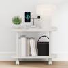 Furinno Turn-N-Tube Night Stand, 2-Tier Oval Nightstand with Wheels, Round Corner Side Table, End Table with Open Shelf, Toolless Assembly, for Living Room, Bedroom, Espresso(White/White)