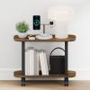 Furinno Turn-N-Tube Night Stand, 2-Tier Oval Nightstand with Wheels, Round Corner Side Table, End Table with Open Shelf, Toolless Assembly, for Living Room, Bedroom, Espresso(Amber Pine/Black)
