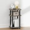 Furinno Turn-N-Tube Night Stand, 2-Tier Oval Nightstand with Wheels, Round Corner Side Table, End Table with Open Shelf, Toolless Assembly, for Living Room, Bedroom, Espresso(French Oak/Black)
