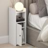 Furinno Fulda Night Stand, 4-Tier Nightstand, Bedside Table, Narrow End Table with Door and Adjustable Shelves, 24H, for Small Spaces, Bedroom, Dorm Room, Living Room, White