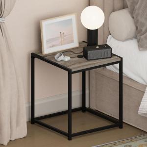 Furinno CAMNUS Night Stand, Metal Frame Nightstand, Toolless Side Table, End Table, Bedside Table, for Living Room, Bedroom, Solid White(French Oak Grey)