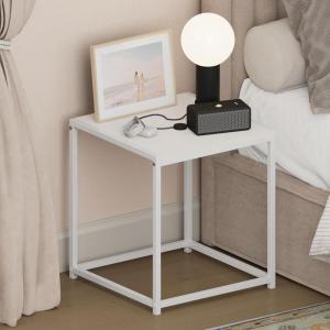 Furinno CAMNUS Night Stand, Metal Frame Nightstand, Toolless Side Table, End Table, Bedside Table, for Living Room, Bedroom, Solid White(Solid White/White)