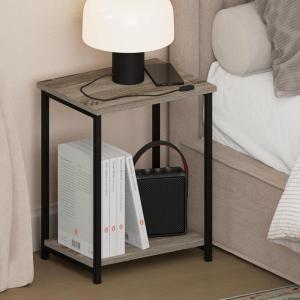 Furinno Simplistic Night Stand, 2-Tier Open Shelf Design Nightstand with Metal Frame, Bedside Table, End Table, Side Table, for Bedroom, Living Room, Espresso(French Oak)