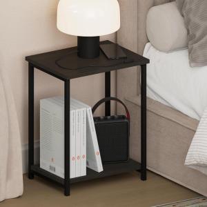 Furinno Simplistic Night Stand, 2-Tier Open Shelf Design Nightstand with Metal Frame, Bedside Table, End Table, Side Table, for Bedroom, Living Room, Espresso(Espresso)