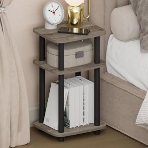 Furinno Turn-N-Tube Night Stand, 2-Tier Oval Nightstand with Wheels, Round Corner Side Table, End Table with Open Shelf, Toolless Assembly, for Living Room, Bedroom, Espresso(French Oak/Black)